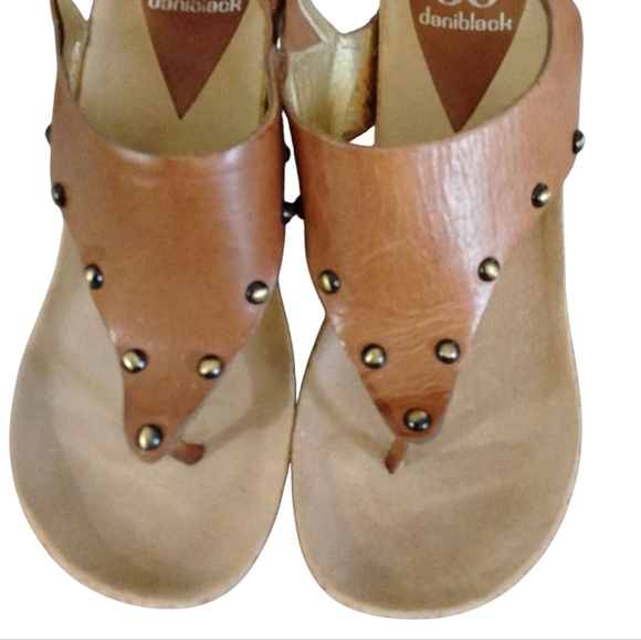 DANIBLACK Studded Brown Leather Cork Wedge Sandals Size 8.5 - Picture 4 of 11